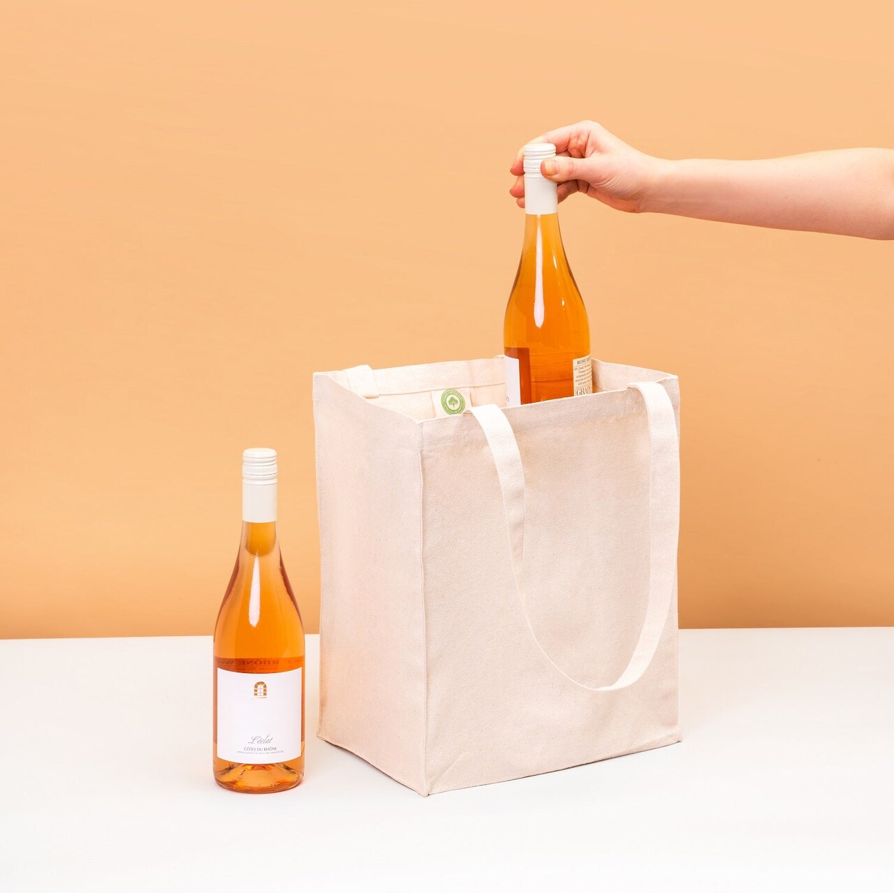 Blank Canvas Wine Tote Bag for DIY Crafts, 6 Bottle Carrier with Divider — 100% Cotton, Paintable, Natural